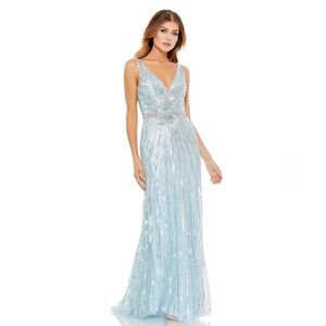 Mac Duggal POWDER BLUE SEQUIN V-NECK DRESS gown sparkles size 16